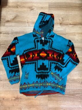 Men’s Ecuadorian Turquoise Hooded Wool Jacket by Yari Artesanias